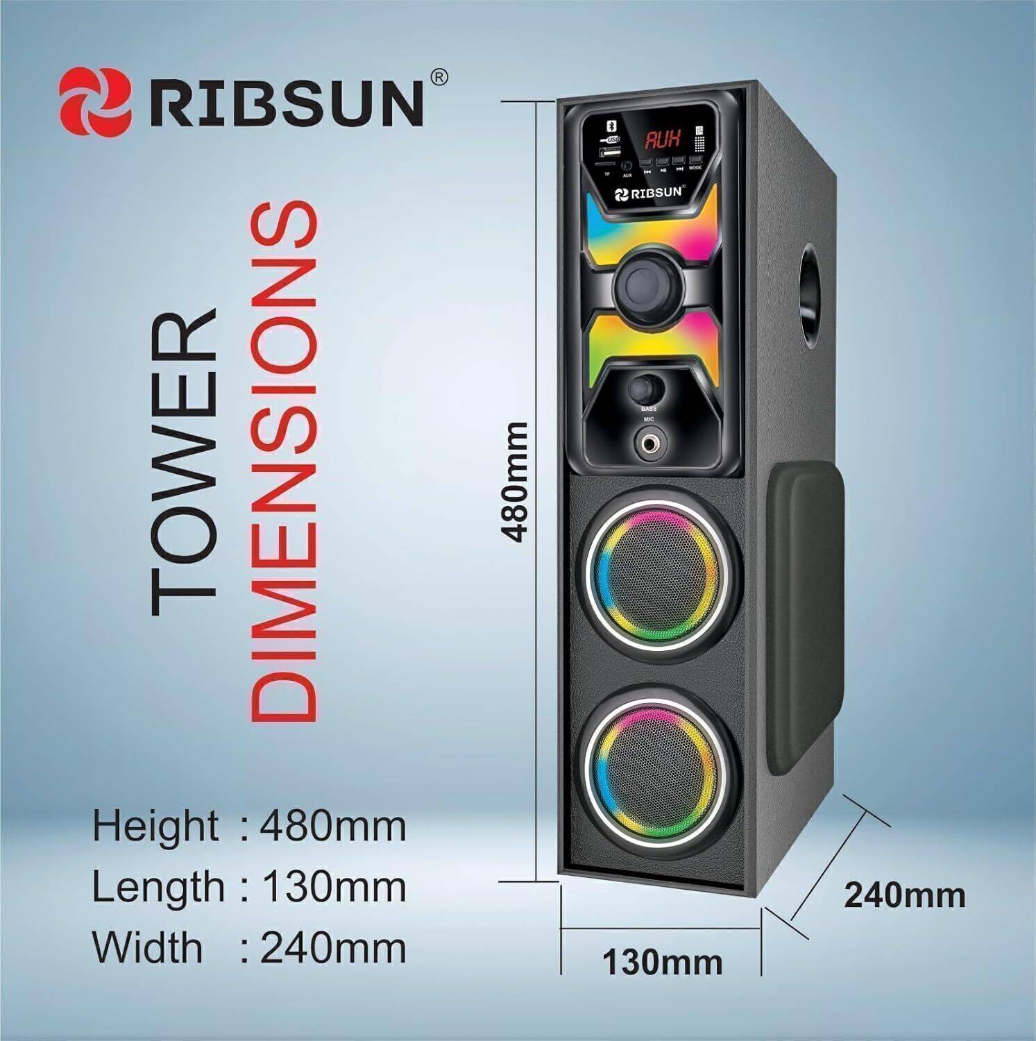 RIBSUN Blaze 40W Bluetooth Tower Speaker - Image 4