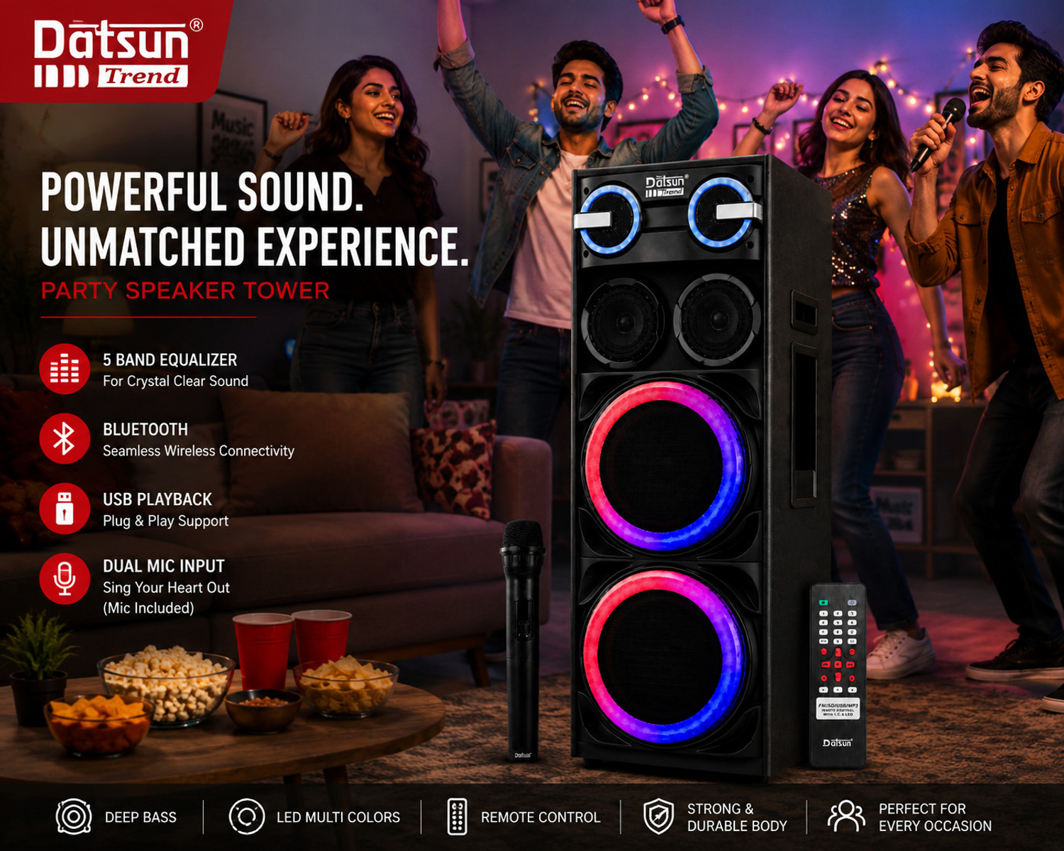 Image of Dotsun Dotsun Trend double 10inch Woofer with wireless mic 380 W Bluetooth Tower Speaker
