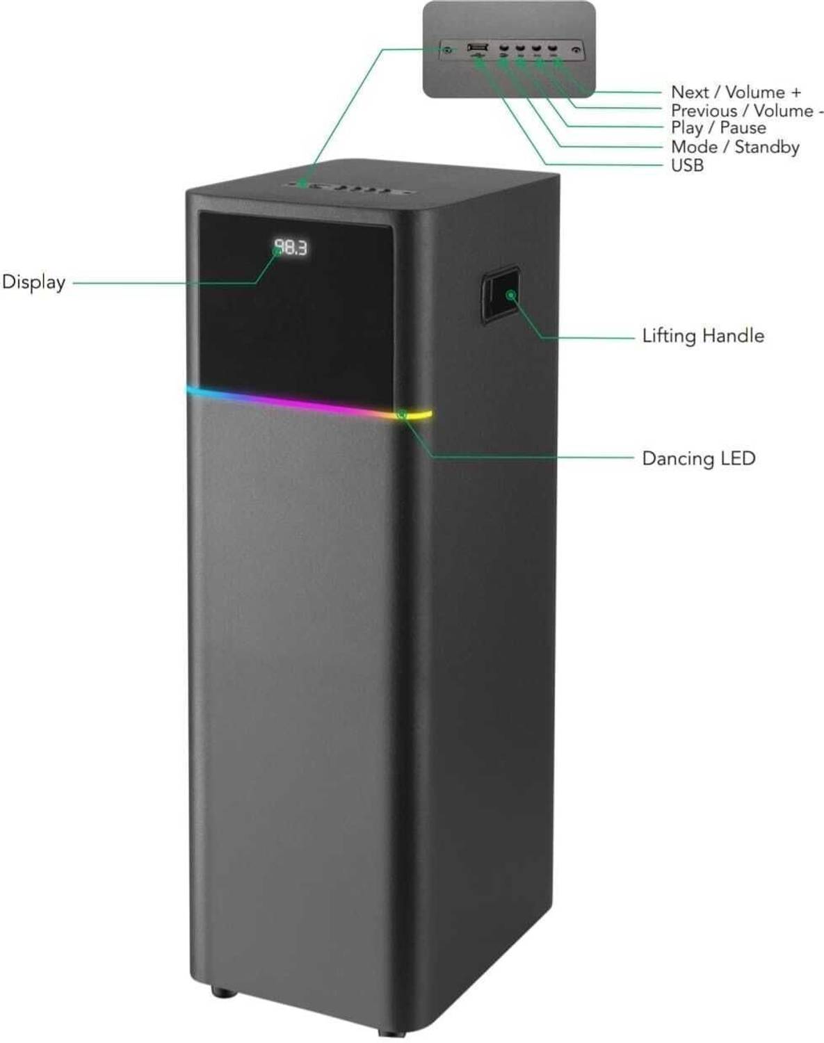 R MARUTI JACKPOT EXTRA BASS 110W Bluetooth Tower Speaker - Image 3