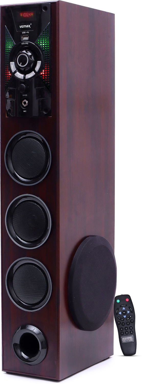 Image of Vemax Woody 75W Bluetooth 3.0 Tower Speaker with Karaoke MIC, USB, FM (BIS Certified) 75 W Bluetooth Tower Speaker