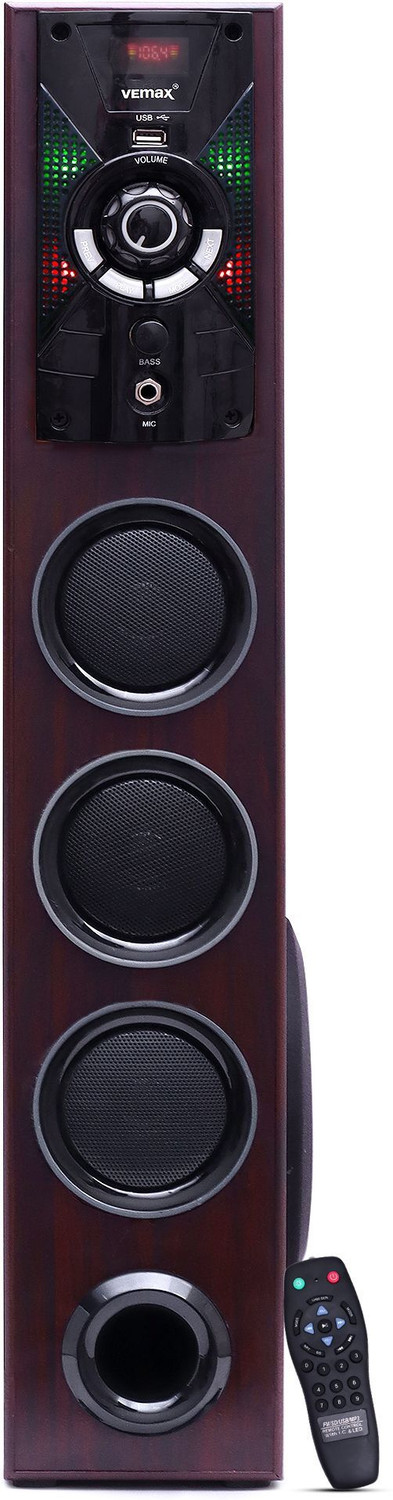 Image of Vemax Woody 75W Bluetooth 3.0 Tower Speaker with Karaoke MIC, USB, FM (BIS Certified) 75 W Bluetooth Tower Speaker