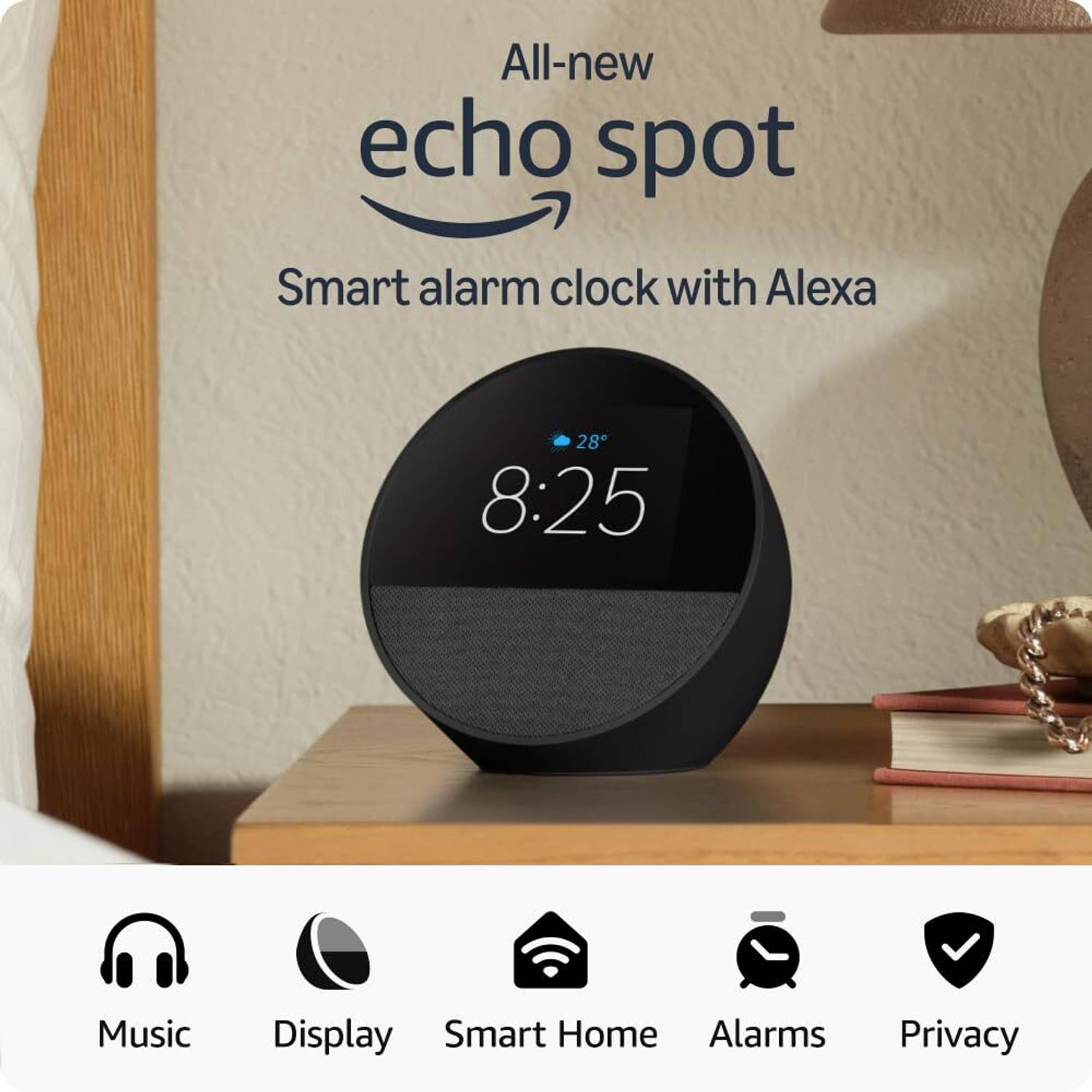 Buy Alexa Echo Spot (2025 release), Smart alarm clock with vibrant