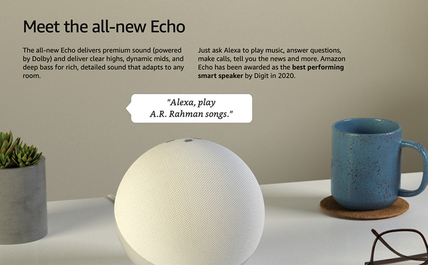 Image of Alexa Echo (4th Gen)| Premium sound powered by Dolby and Alexa with Alexa Assistant Smart Speaker