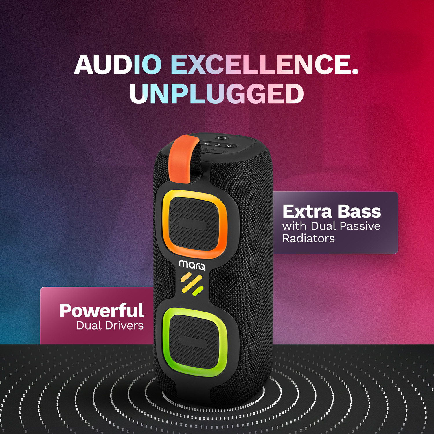 Image of MarQ by Flipkart Party Pod with Powerful Dual Drivers, Upto 5Hrs of Playback, TWS Mode 30 W Bluetooth Speaker