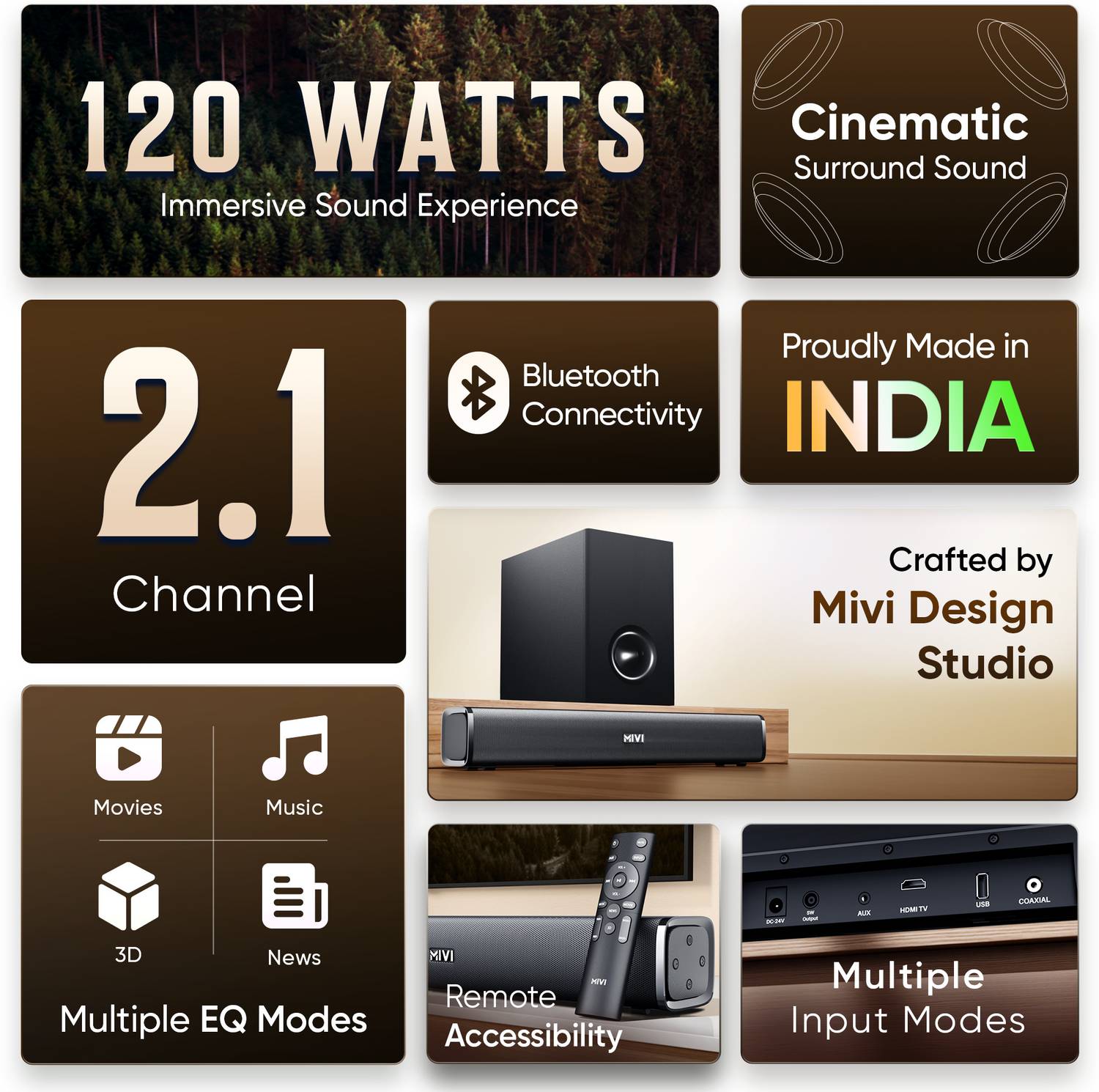 Mivi Fort H120 120W 2.1 Channel Bluetooth Soundbar - Image 2