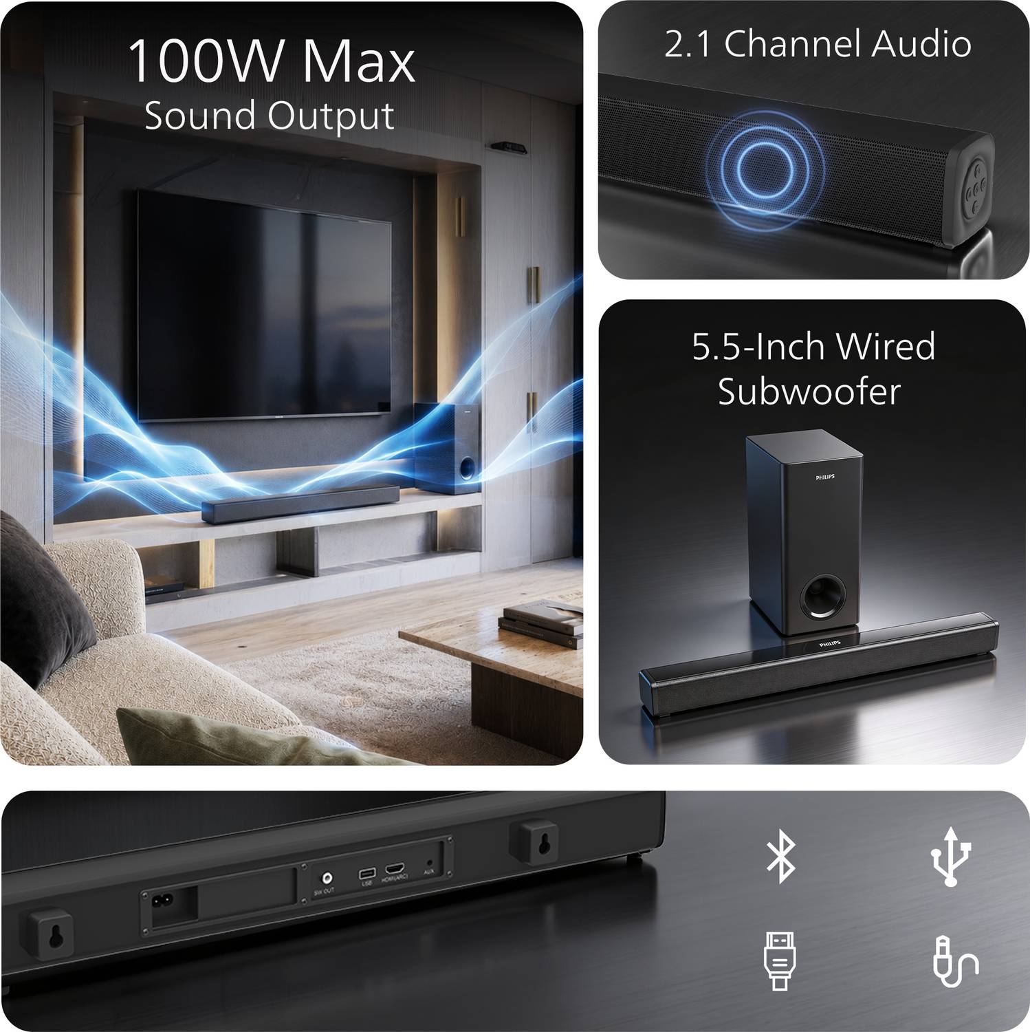 PHILIPS TAB4301/94 5.5 Inch Subwoofer Soundbar - Image 2