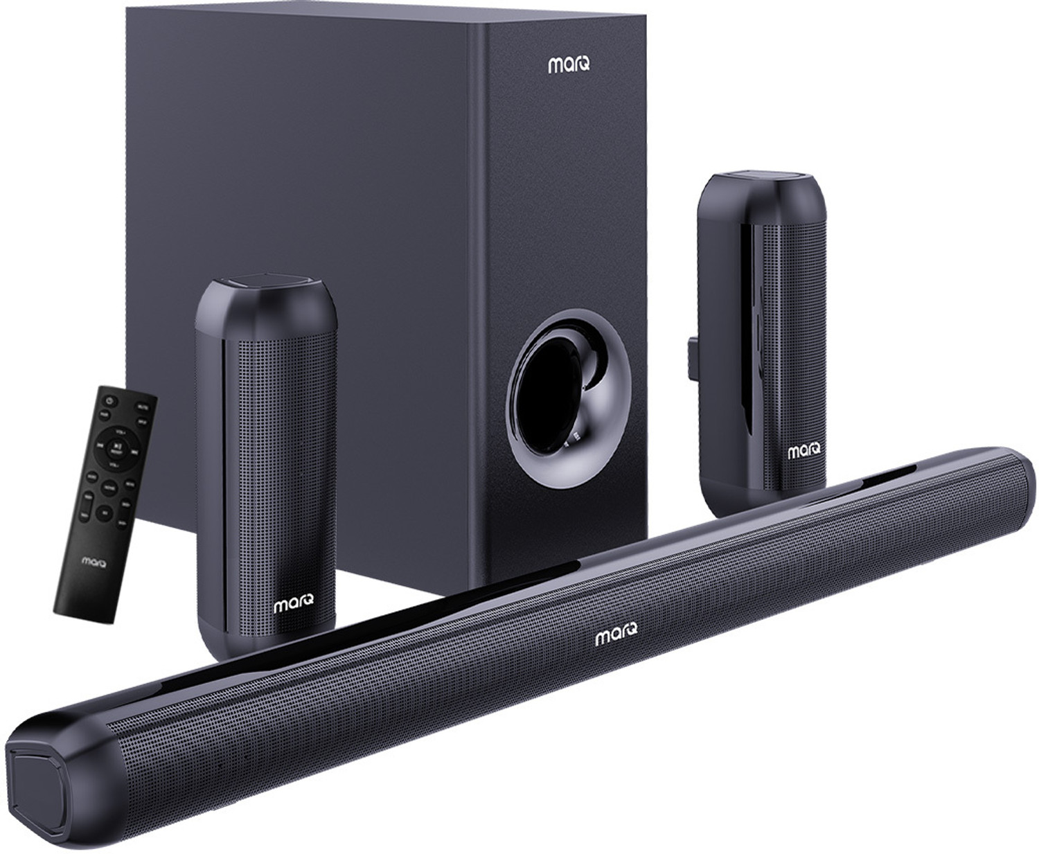 Image of MarQ by Flipkart Thunder 350, 350 Watts, 5.1 Channel, Immersive cinematic experience, EQ Modes 350 W Bluetooth Soundbar