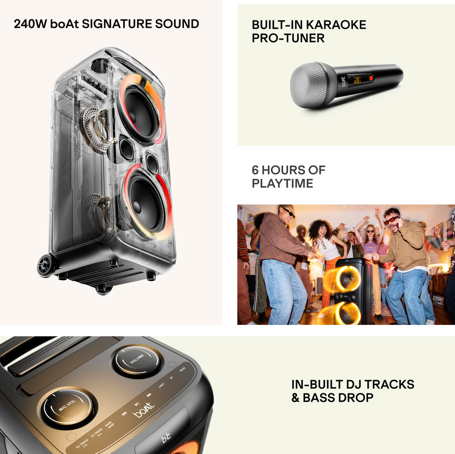 Image of boAt PartyPal 600 Plus, Karaoke Auto-Tuner,In-Built DJ Tracks,6H Battery,2UHF Mic 240 W Bluetooth Tower Speaker