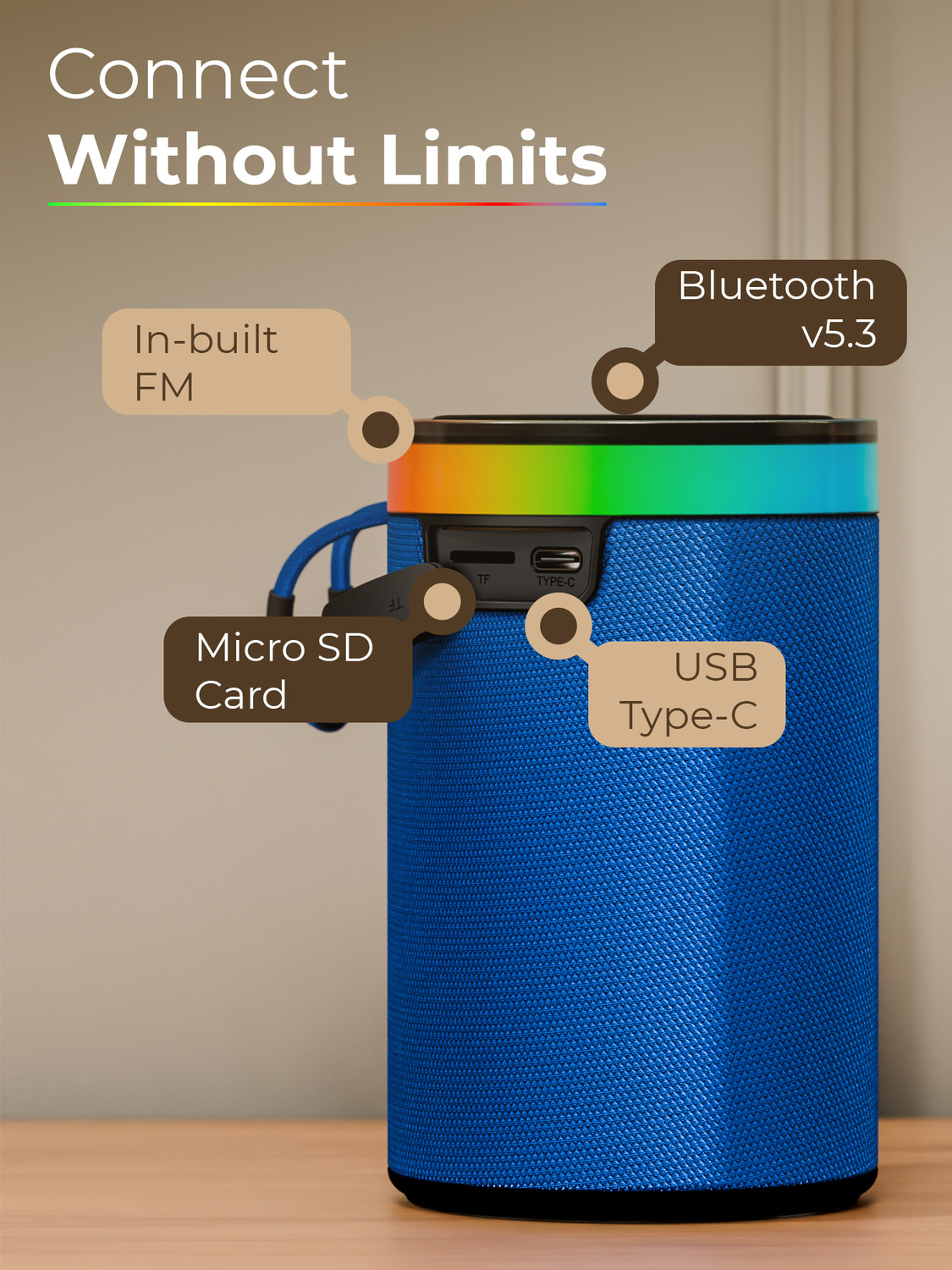 Image of TRIGGR Roar 10 with RGB Lights, Fabric Exterior, TWS & FM Mode, 8H Playtime 10 W Bluetooth Speaker