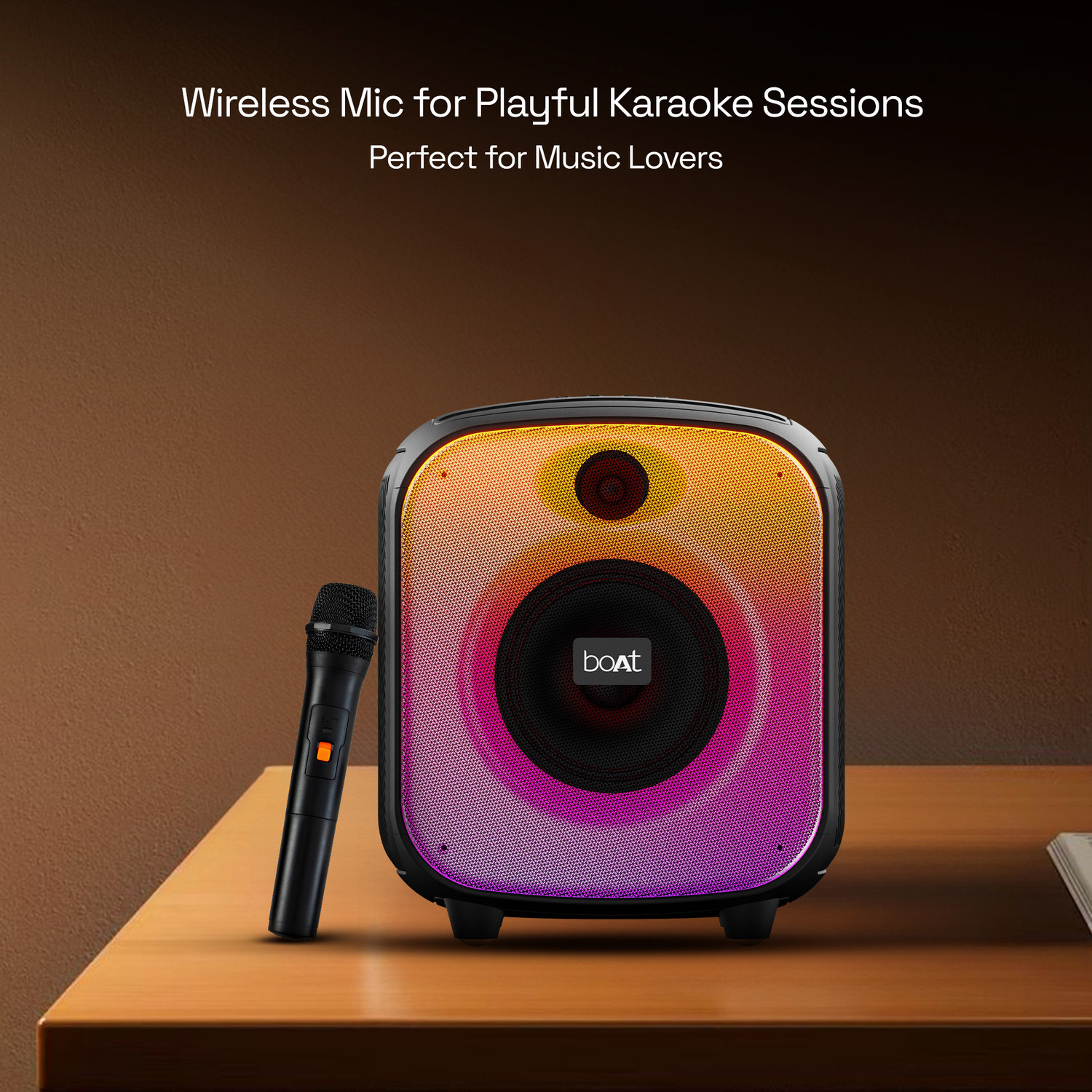Image of boAt PartyPal 63 Pro w / Wireless Mic for Karaoke,8HRS Playback,RGB LEDs & TWS Feature 30 W Bluetooth Speaker