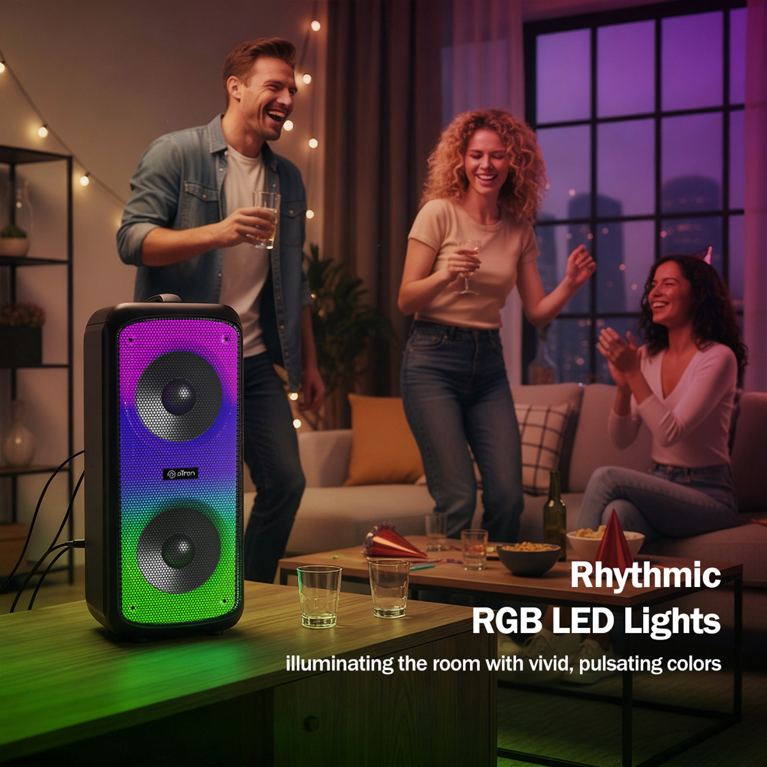 Image of PTron Fusion Beats w / Pristine Sound, Rhythmic RGB Lights, 6hrs Playtime, Portable 48 W Bluetooth Party Speaker