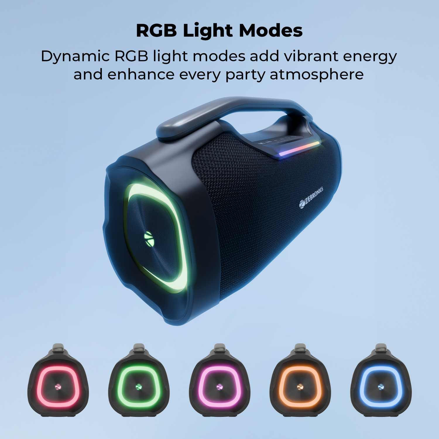 Image of ZEBRONICS Sound Feast 450, Upto 5hrs Playback, Dual Drivers, Subwoofer, TWS, RGB, USB, AUX 50 W Bluetooth Party Speaker