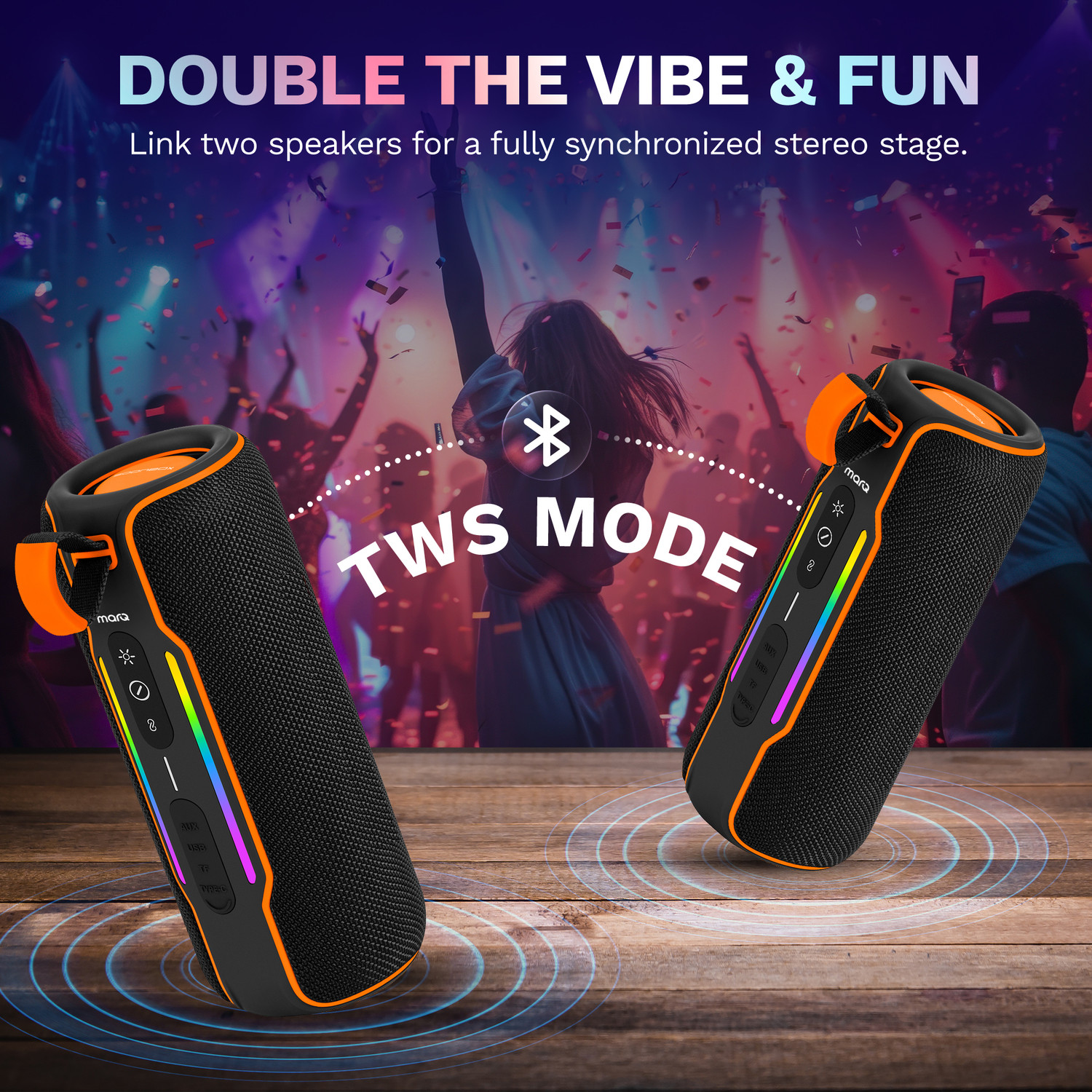 Image of MarQ by Flipkart Party Pod with Powerful Dual Drivers, Upto 5Hrs of Playback, TWS Mode 25 W Bluetooth Speaker