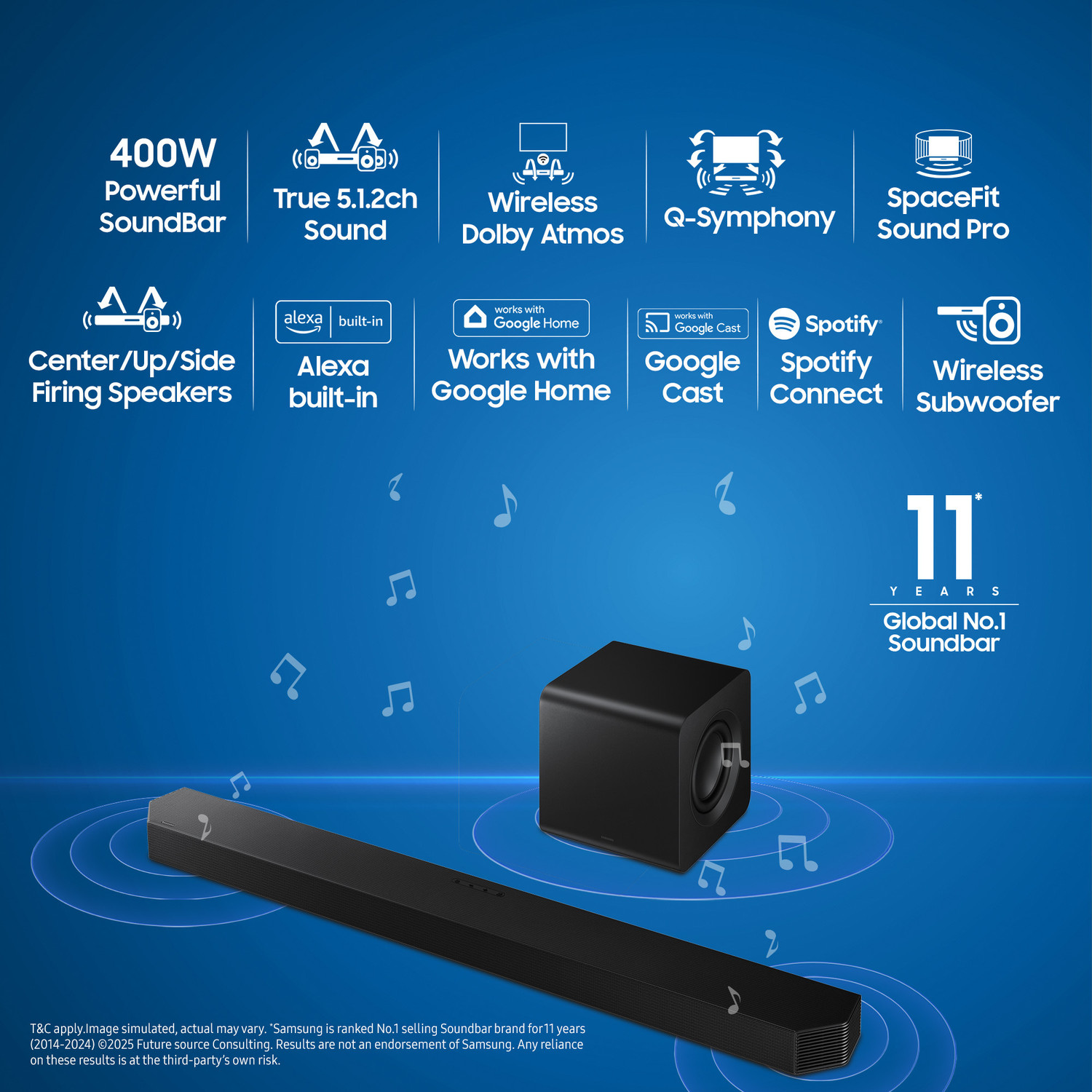 Image of Samsung HW-Q800F /XL Dolby Atmos 5.1.2 Soundbar, Wi-Fi, Alexa, Black 400 W Bluetooth Home Audio Speaker