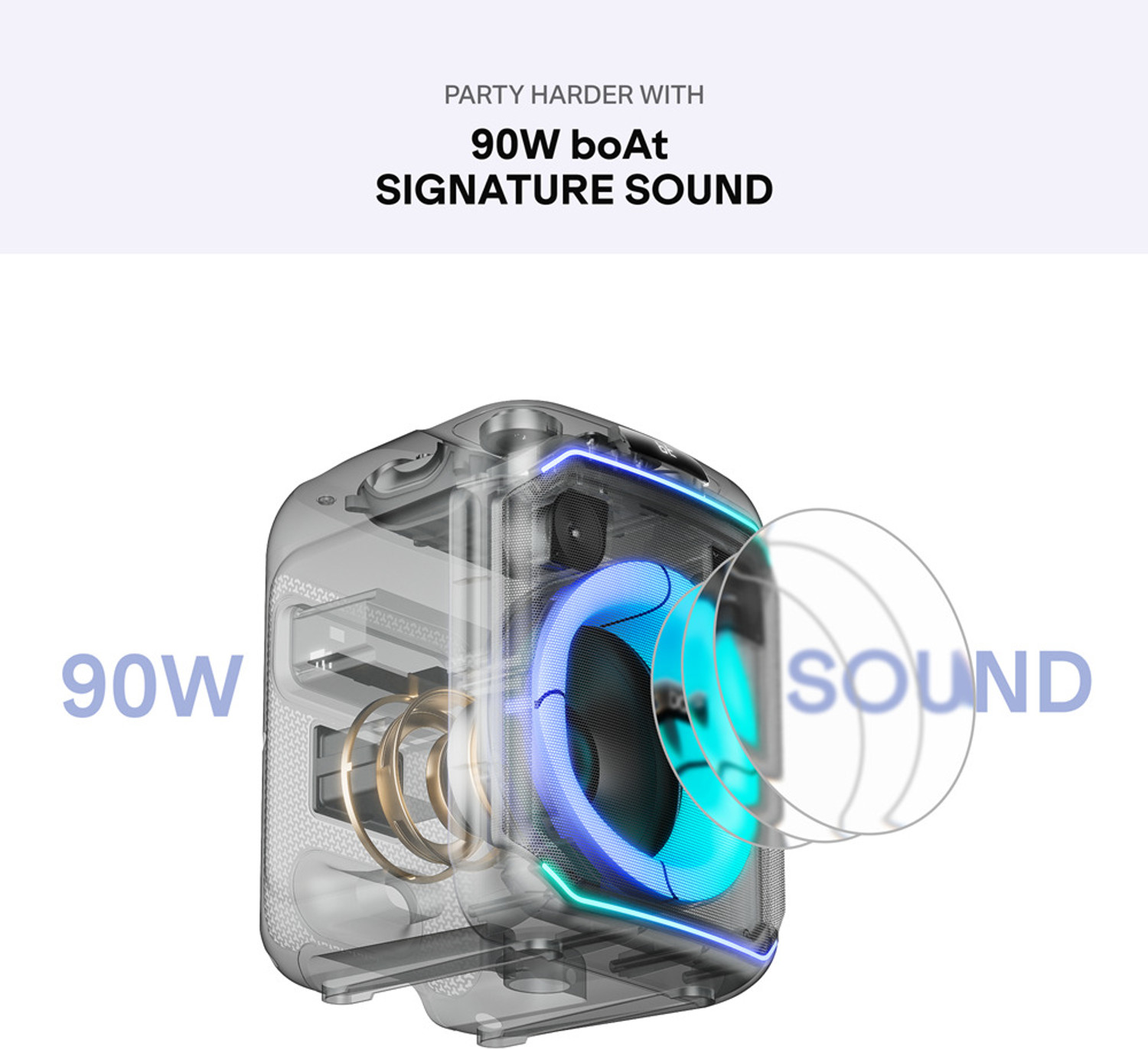 Image of boAt PartyPal 230, 90W, Karaoke Auto Tuner, 1 UHF Mic, RGB LEDs, App Support,TWS Mode 90 W Bluetooth Party Speaker