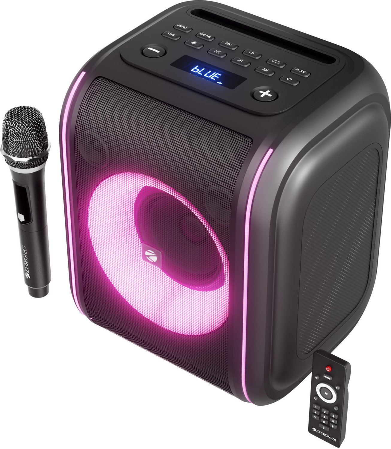 Image of ZEBRONICS Sound Feast 880, 8h Playback, BT v5.4, RGB lights, USB, AUX, Wireless Mic, TWS 60 W Bluetooth Party Speaker