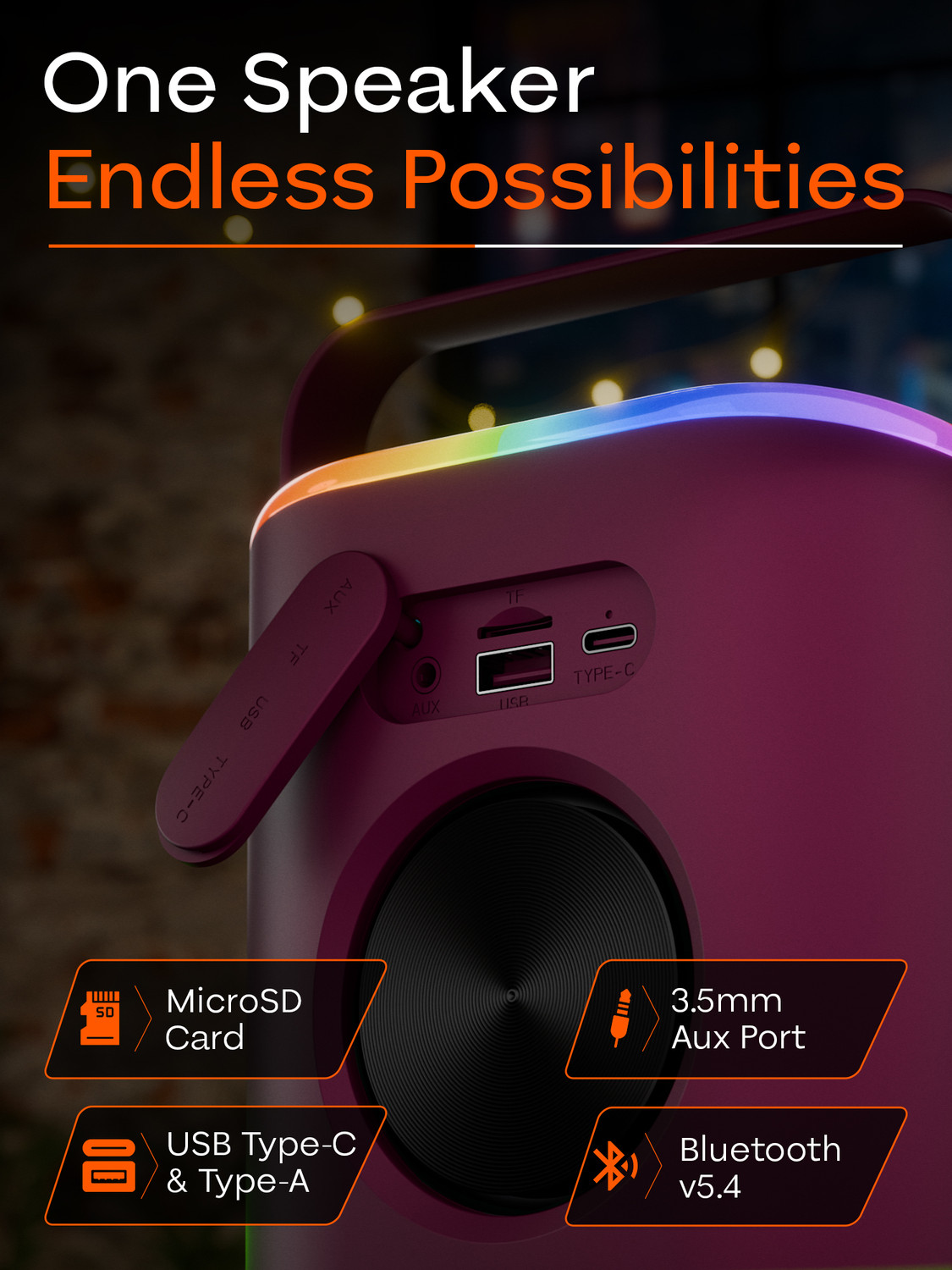 Image of TRIGGR Roar 20 with RGB Lights, Metal Mesh, TWS & FM Mode, 7H Playtime, BT v5.4,20W 20 W Bluetooth Speaker