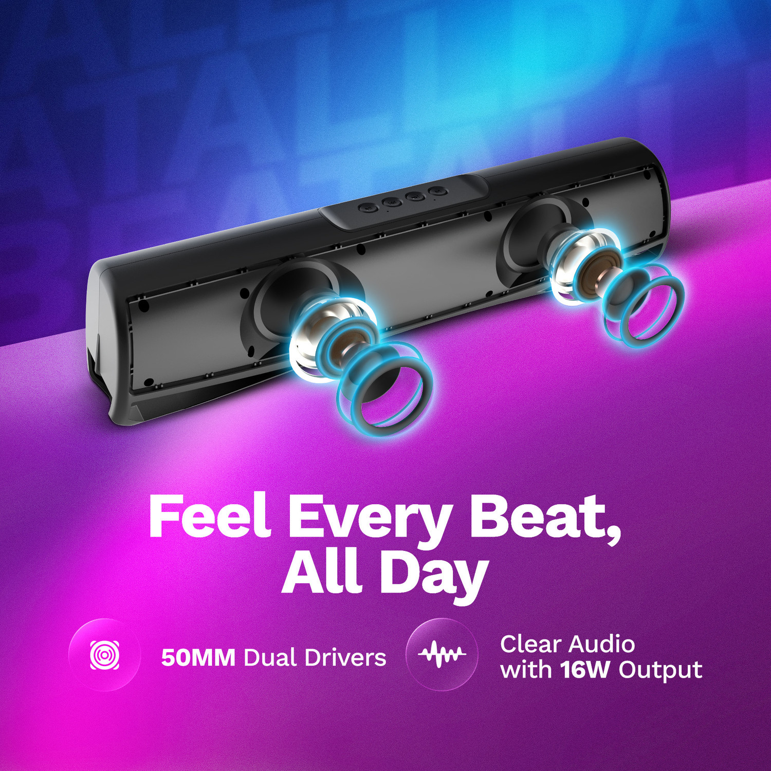 Image of MarQ by Flipkart Thunder with Dual Drivers, Upto 6Hrs of Playback, RGB LED lights 16 W Bluetooth Soundbar