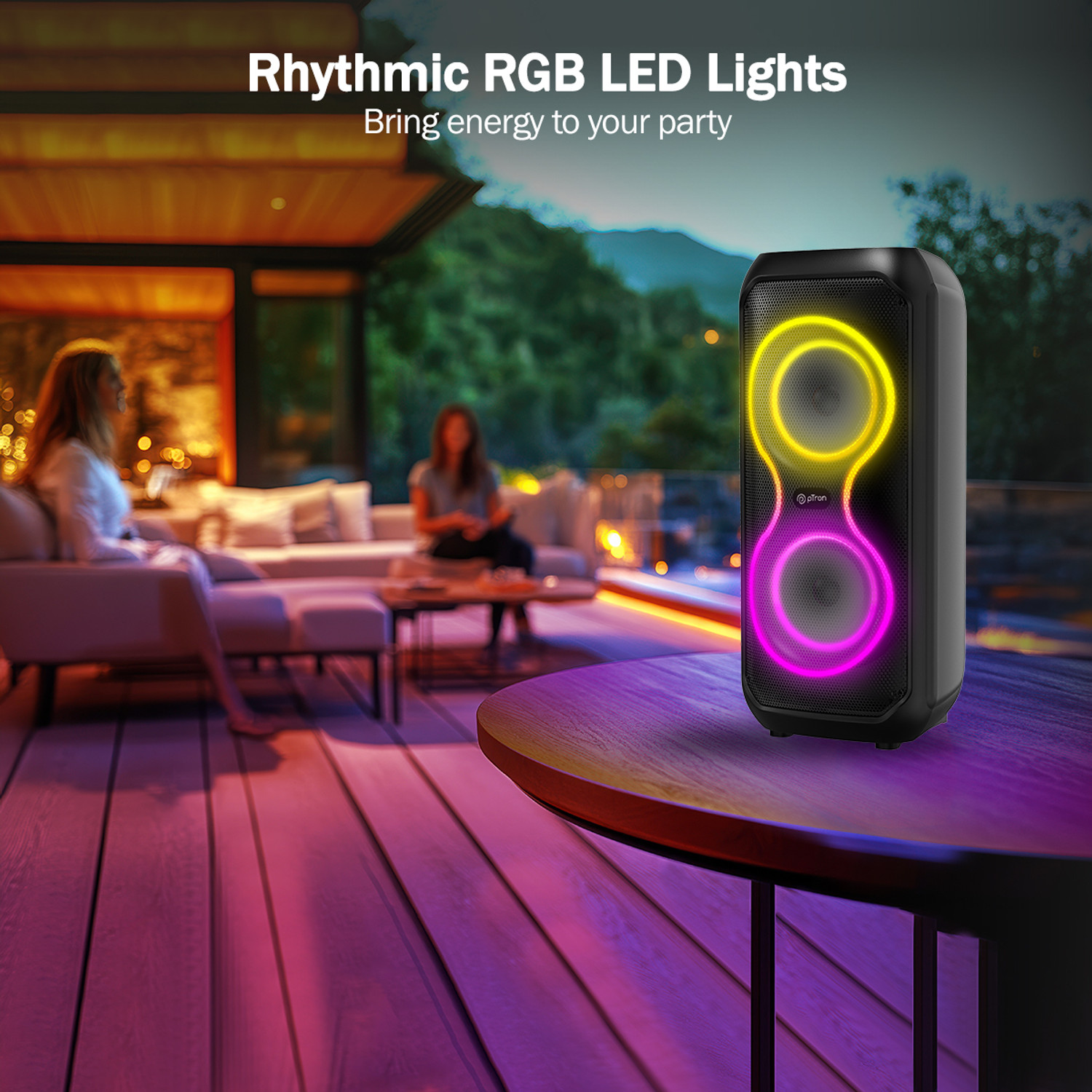Image of PTron Fusion ONE w / Pristine Stereo Sound, Vibrant RGB Lights, 6hrs Playtime, Portable 48 W Bluetooth Party Speaker