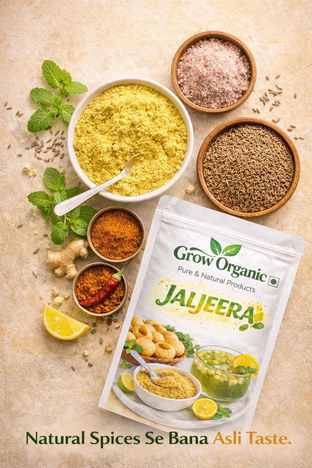 Image of Grow Organic Jaljeera Powder | Refreshing Traditional Drink Mix | Indian Refreshment