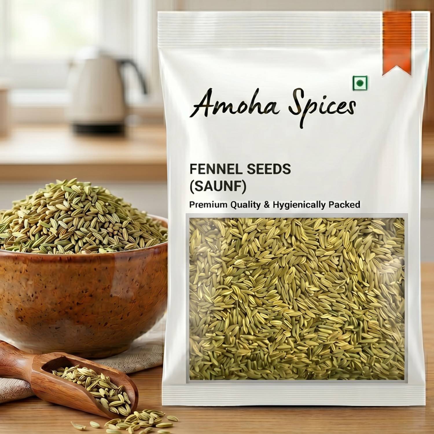 Amoha Spices Moti Saunf, Big Fennel Seeds, Whole, Aromatic & Natural | Unpolished & Fresh