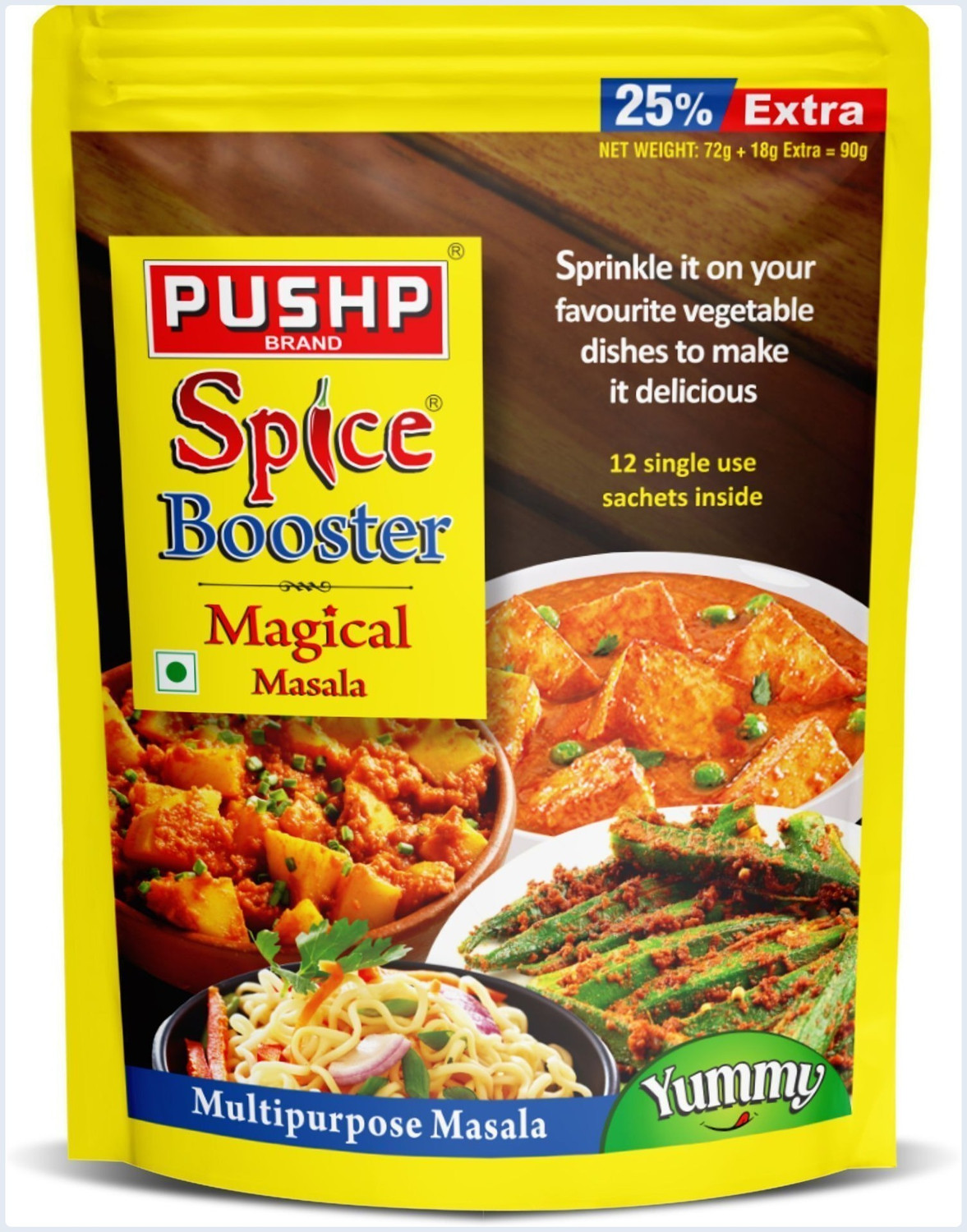 Image of Pushp Brand Spice Booster Magical Masala 12 Sachets Standee | Pack of 1 | Taste Enhancer