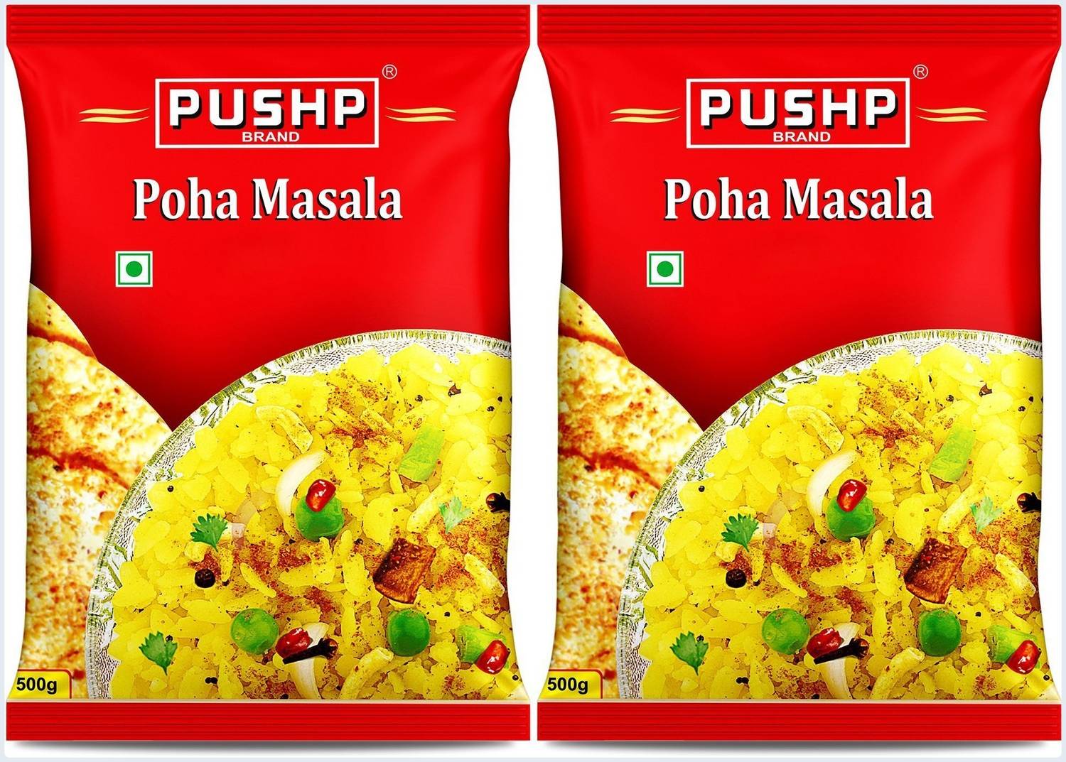 Pushp Brand Jeeravan or Indori Poha Masala Pouch (Pack of 2, 500g