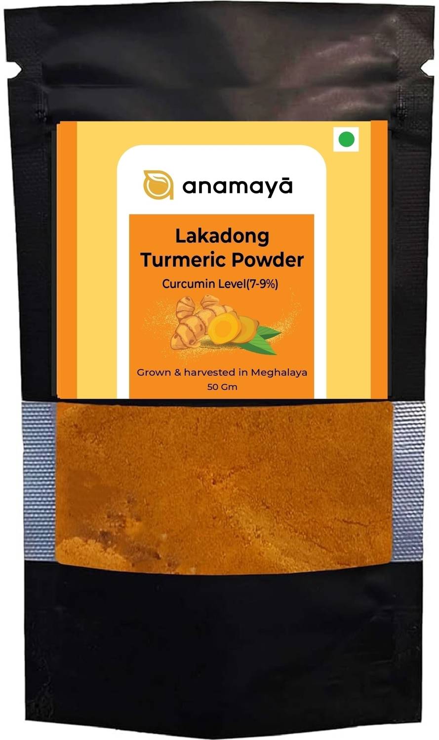 Anamaya Lakadong Turmeric Powder | Haldi Powder | High Curcumin 7% to 9%| Zip Pouch