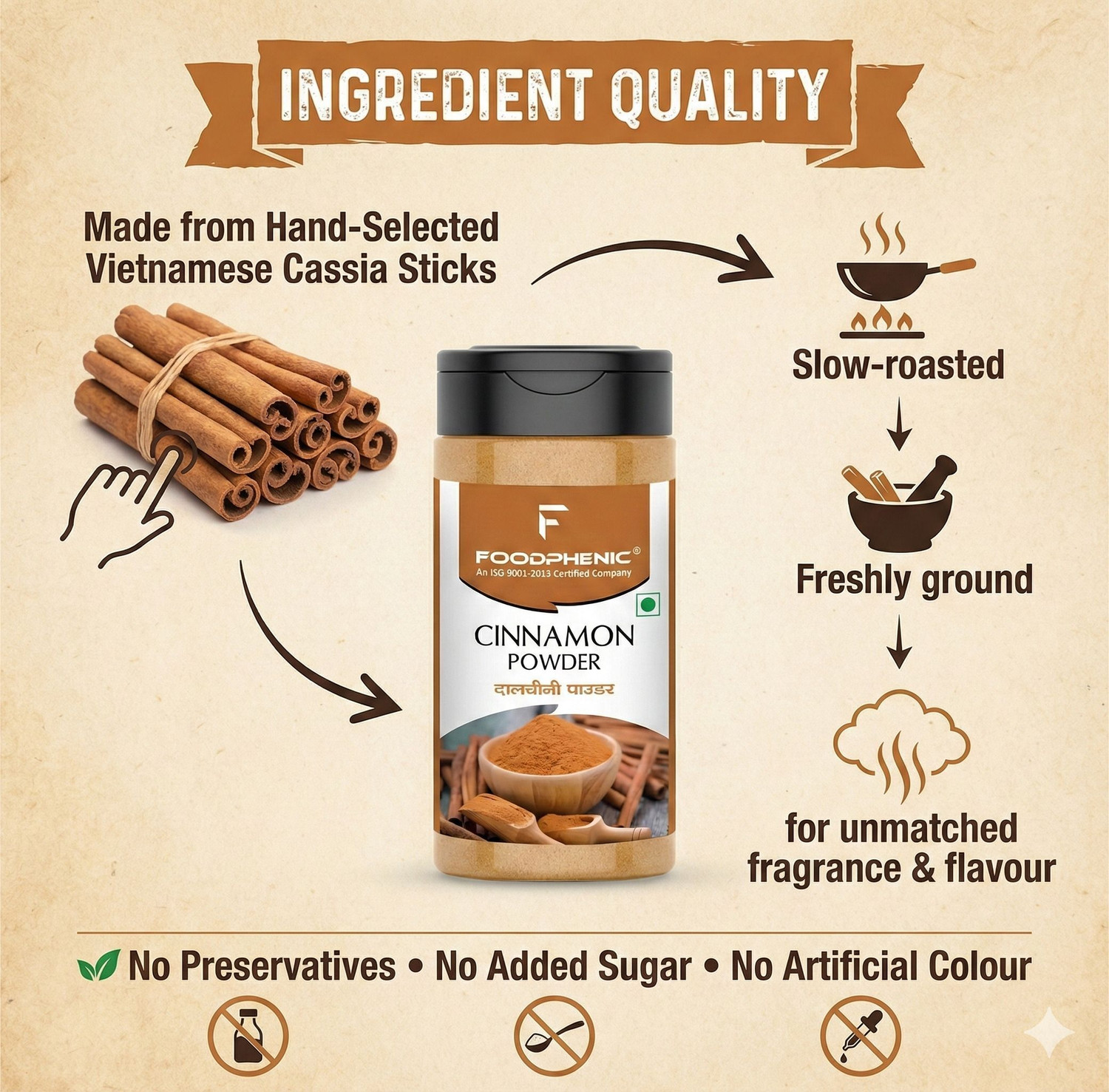 Image of FOODPHENIC Cinnamon (Dalcheeni) Powder Shaker Jar 100gm / 3.5 oz