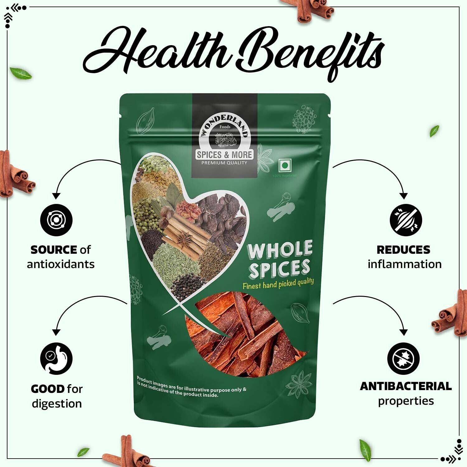 Image of WONDERLAND Foods Premium Quality Whole Cinnamon (Dalchini)