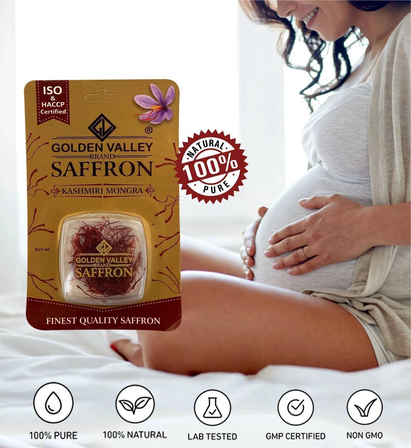 GOLDEN VALLEY Saffron 5Grams Premium Original Natural Kashmiri Saffron Kesar for Pregnant Women, Biryani, Fair Skin, Milk, Tilak Certified ISO A1++ Best Highest Quality 100% Pure All Red Mogra Kumkumapuvvu/ Kesar/ Keshar -(Pack of-5)X1gm