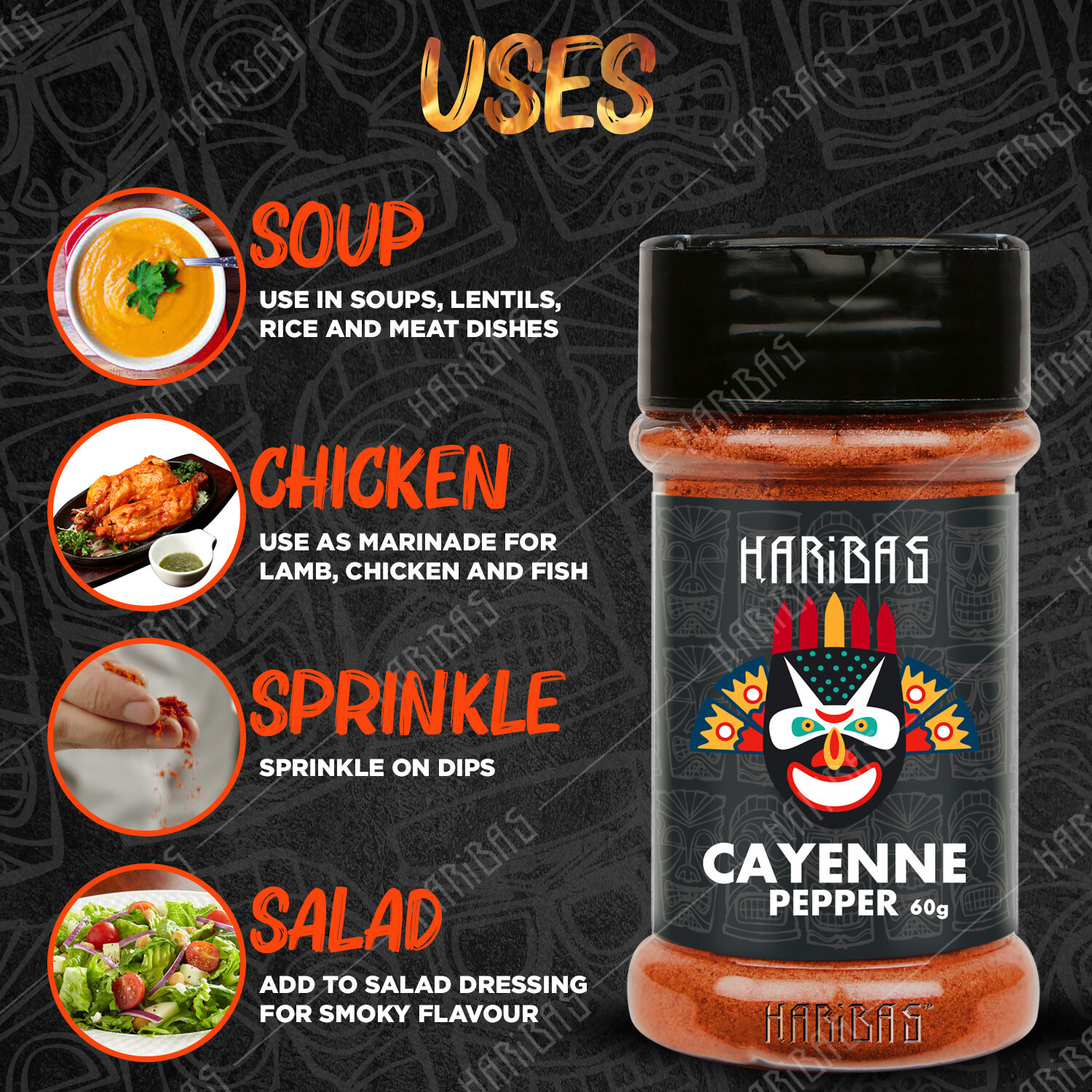 Image of HARIBAS Cayenne Pepper 60g - Easy to Store Shaker Jar - Cayenne Pepper 60g