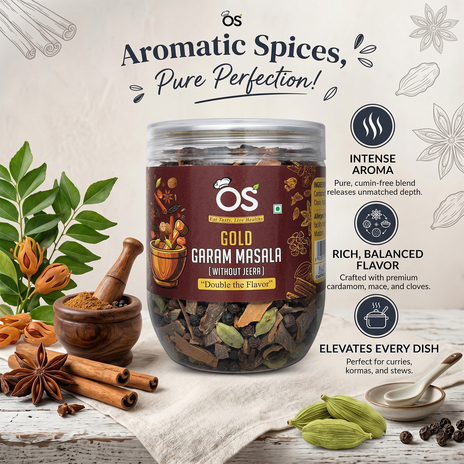 Image of Os Sabut Garam Masala 200g, Whole Spice Mix of Elaichi, Laung, Kali Mirch, Dalchini