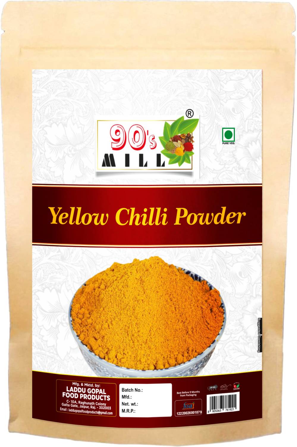 90's MILL Peeli Mirch/Yellow Chilli Powder||Holy Natural Ghost Pepper Powder-190Gx1Pk