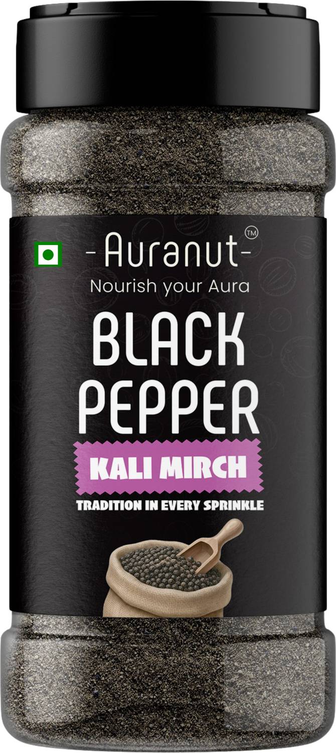 AURANUT Premium Black Pepper Powder | Kali Mirch | Sprinkler Jar