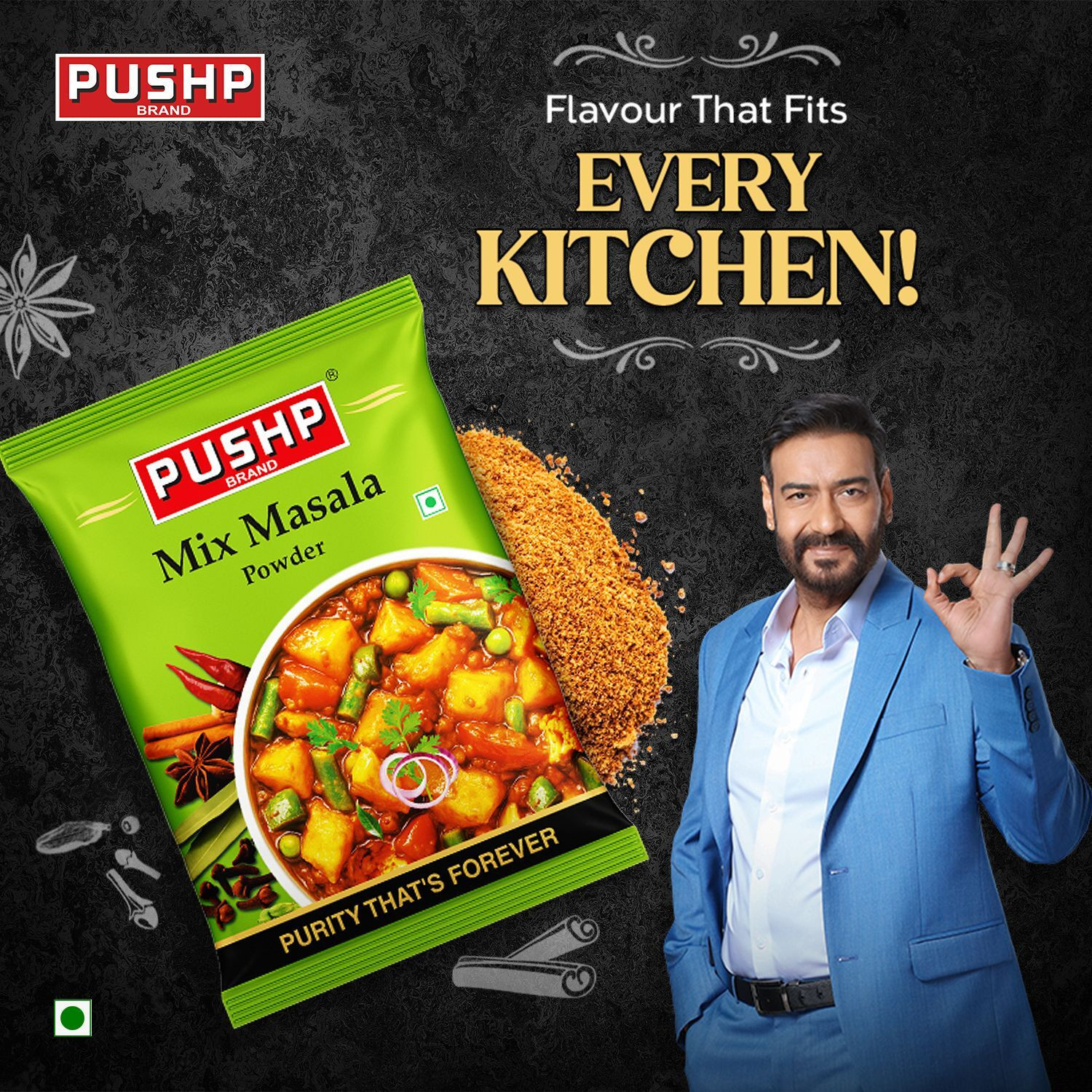 Image of Pushp Brand Mix Masala Powder 500g Pouch | Pack of 1 | Indian Curry Sabzi Gravy Spice Mix