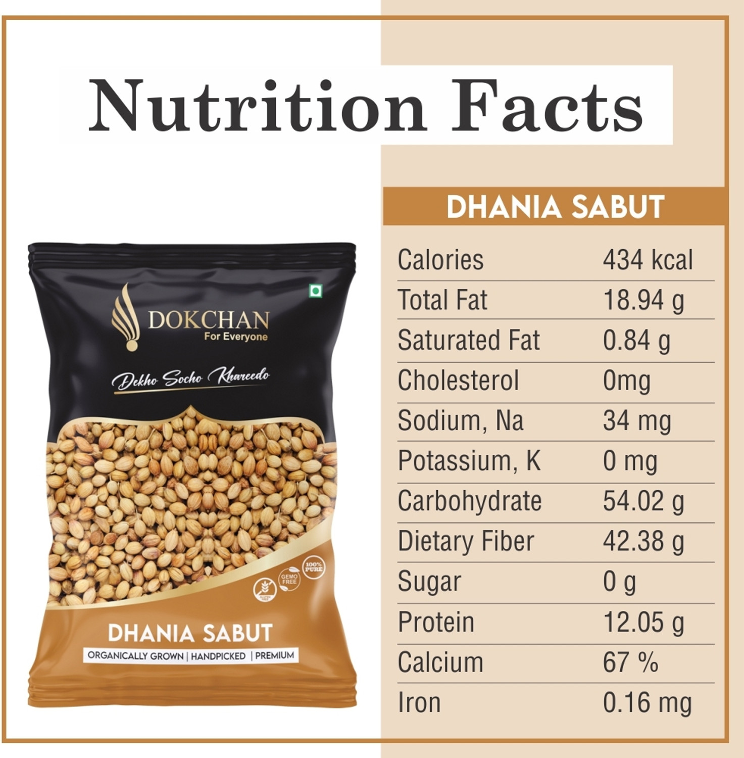 Image of DOKCHAN Food Coriander Whole | Pure & Natural | Value Pack | Sabut Dhania Pack of - 200g