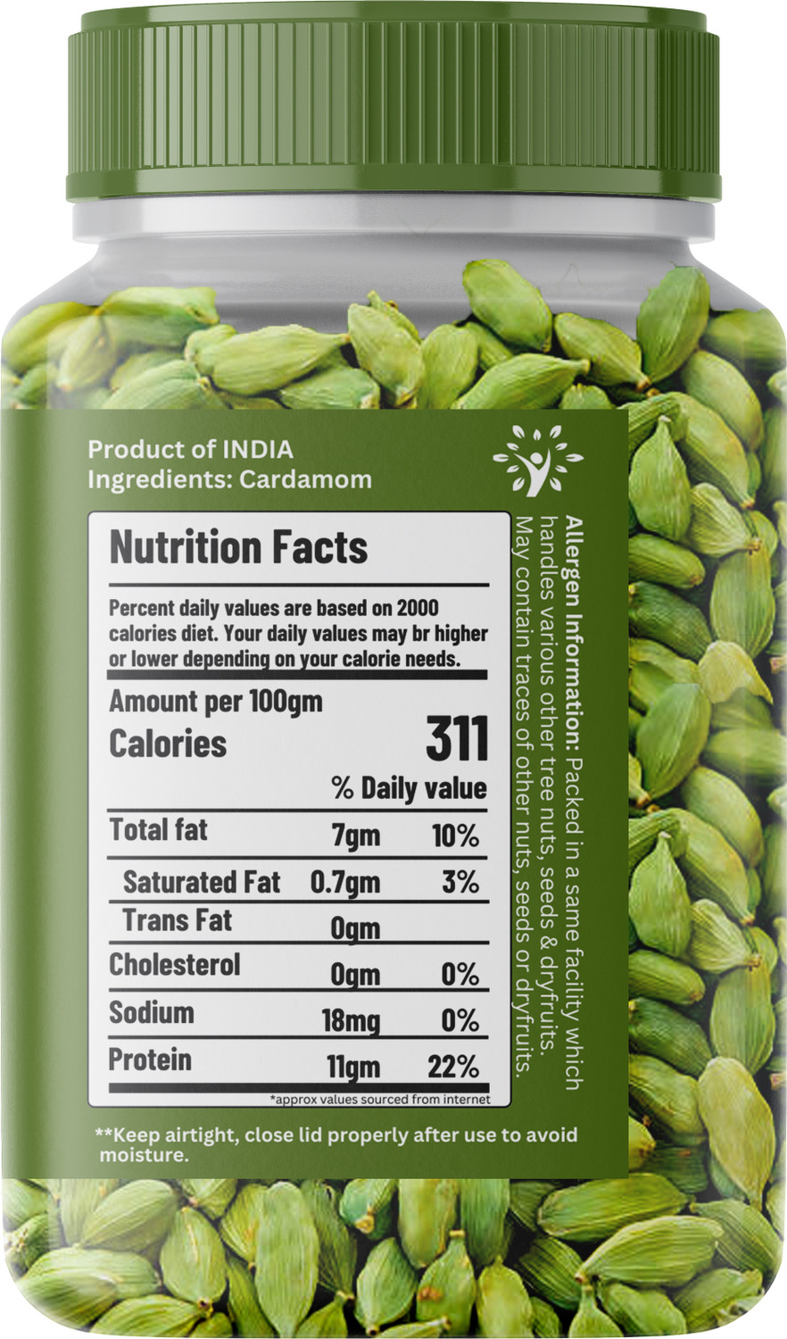 Image of Healthy Wealthy Cardamom Green Whole (Elaichi) | Grade - Bold Size - 8mm