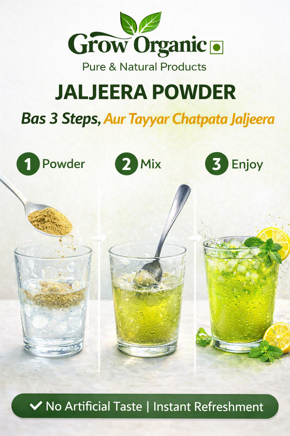 Image of Grow Organic Jaljeera Powder | Refreshing Traditional Drink Mix | Indian Refreshment