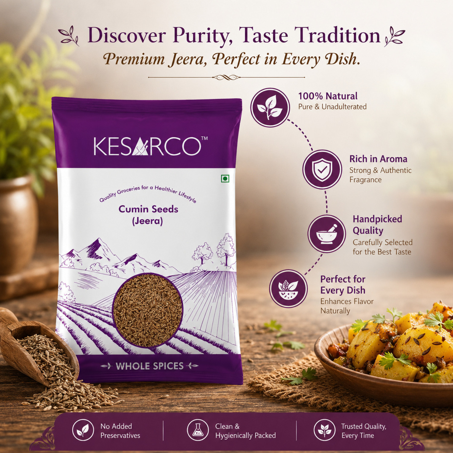 Image of KESARCO Cumin (Jeera) Seeds - Premium Quality | 100% Natural | No Artificial Colours