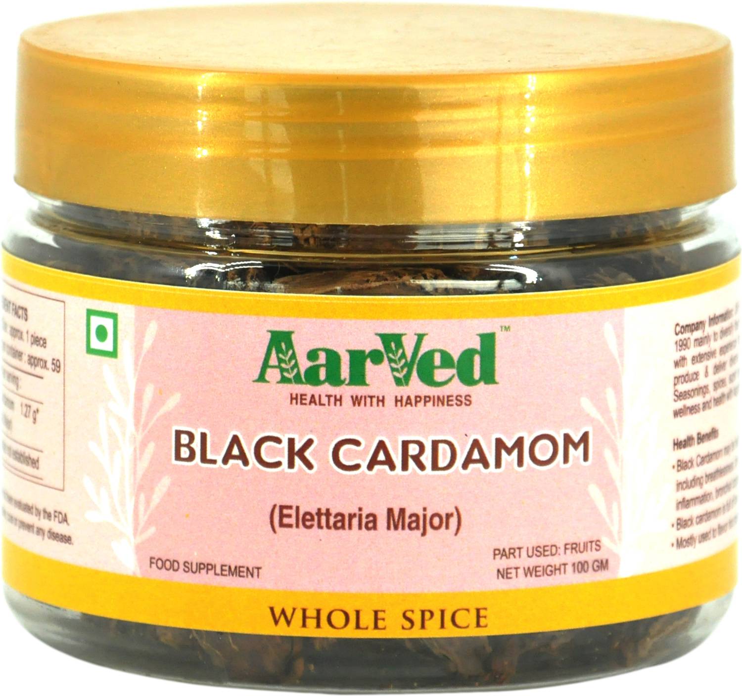 AarVed Black Cardamom (Elettaria Major) ,Badi Elaichi/ Kali Elaichi