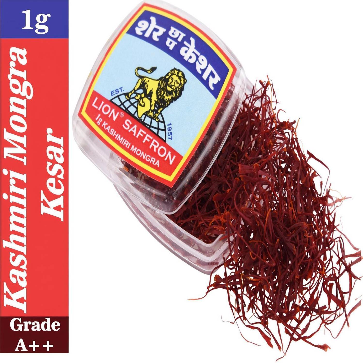 LION Saffron 1g Pure Kashmiri Mongra Kesar Value Pack Grade A++ for Pregnant Women, Pooja, Biryani, Tilak, Milk and Skin
