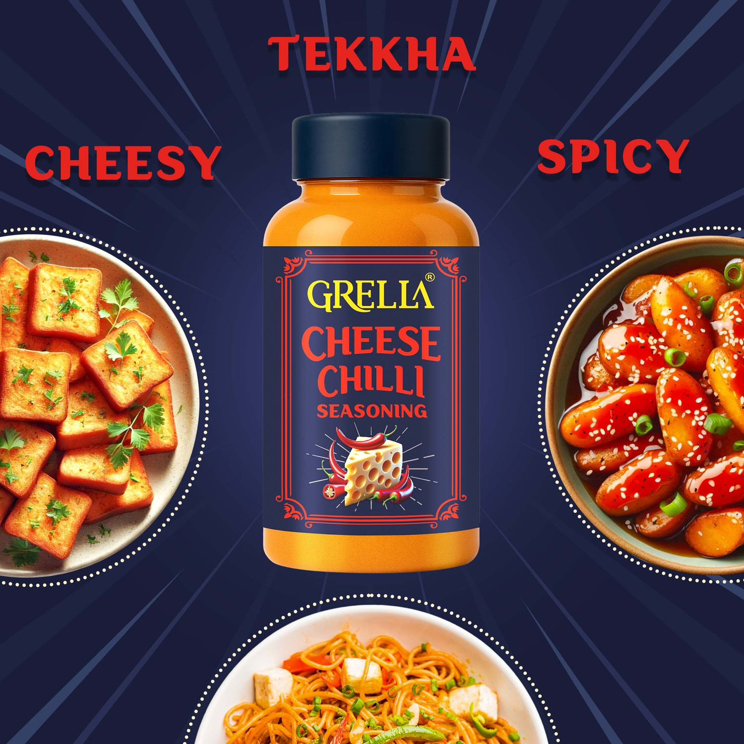 Image of GRELLA Cheese Chilli Seasoning Powder (125 grams) for Popcorn, Nachos, Pasta, Fries