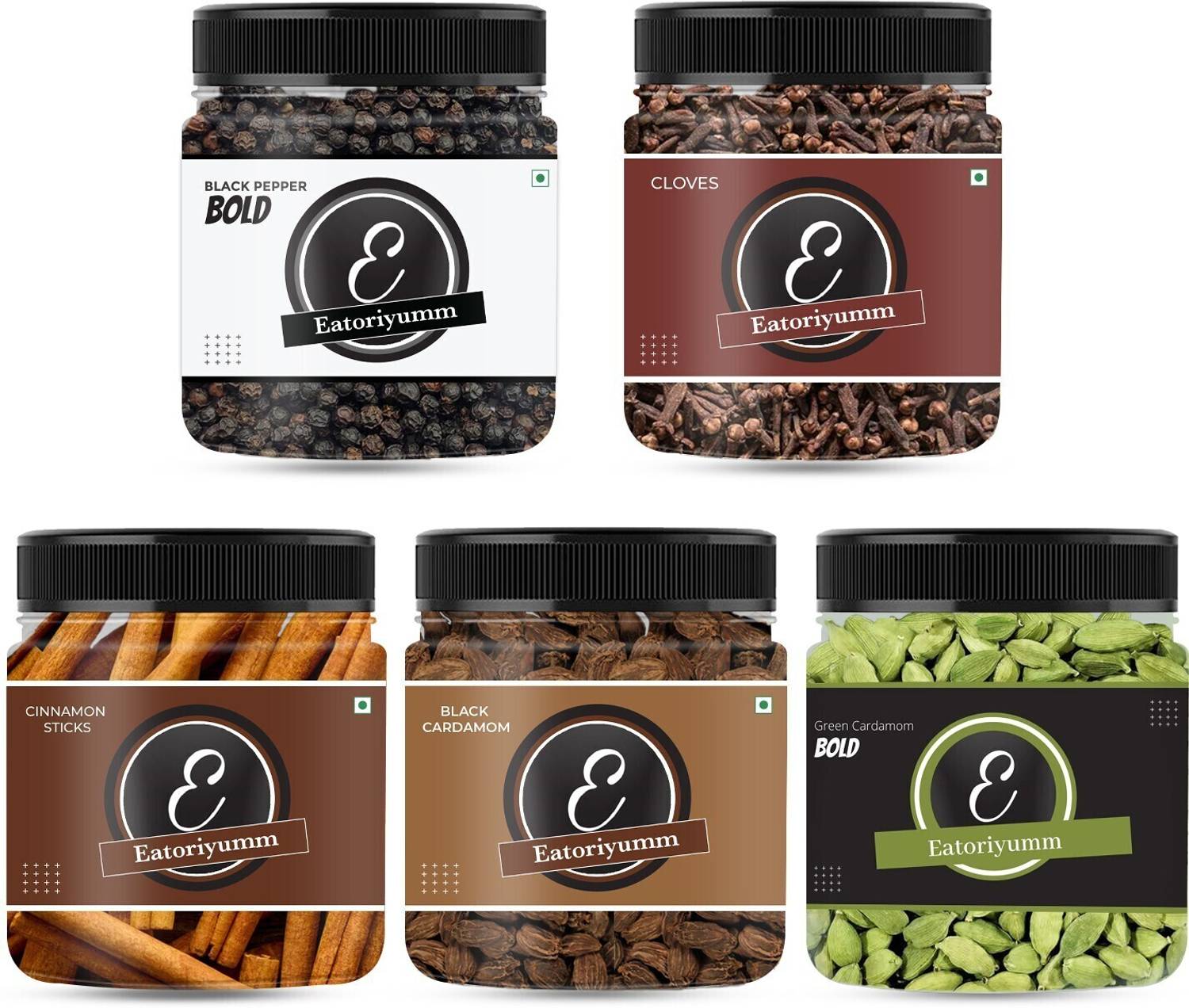 Eatoriyumm Spice Combo (Black Pepper + Clove + Cinnamon + Black Cardamom + Green Cardamom)