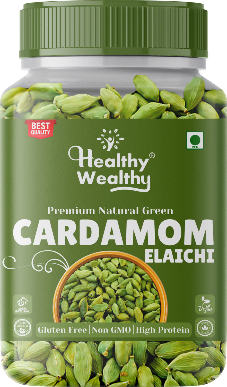 Image of Healthy Wealthy Cardamom Green Whole (Elaichi) | Grade - Bold Size - 8mm