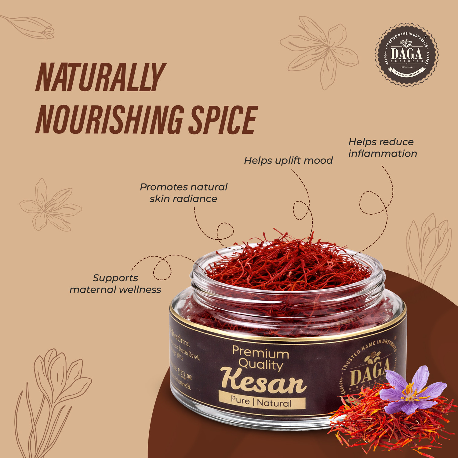 Image of Daga Brothers Premium Quality Kesar /Saffron /Zafran Threads for Cooking, Skin & Pregnancy