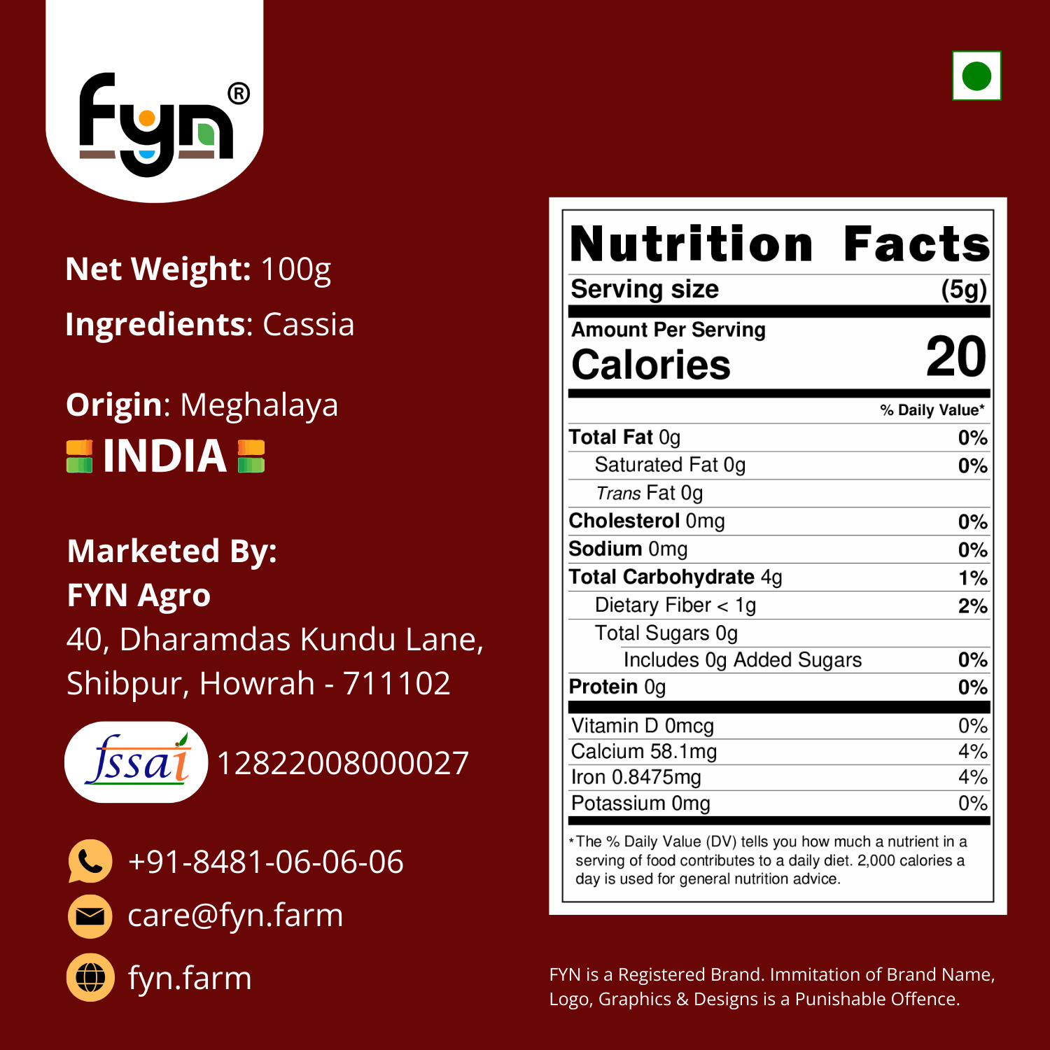 Image of FYN Cassia Cinnamon / Dalchini Sticks (100g) - Strong Flavour & Aroma