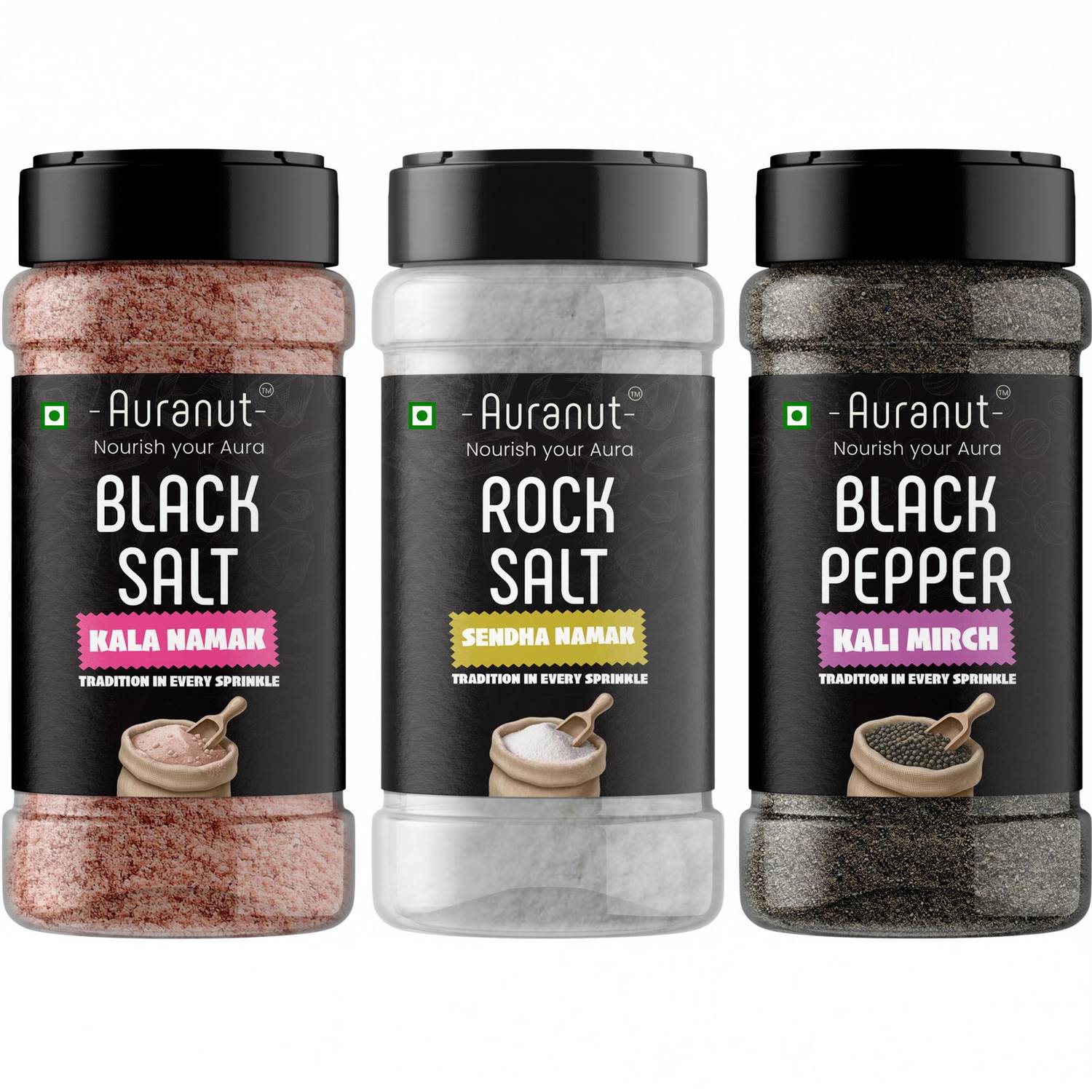 AURANUT Kitchen Essentials Combo Black Salt Rock Salt Black Pepper