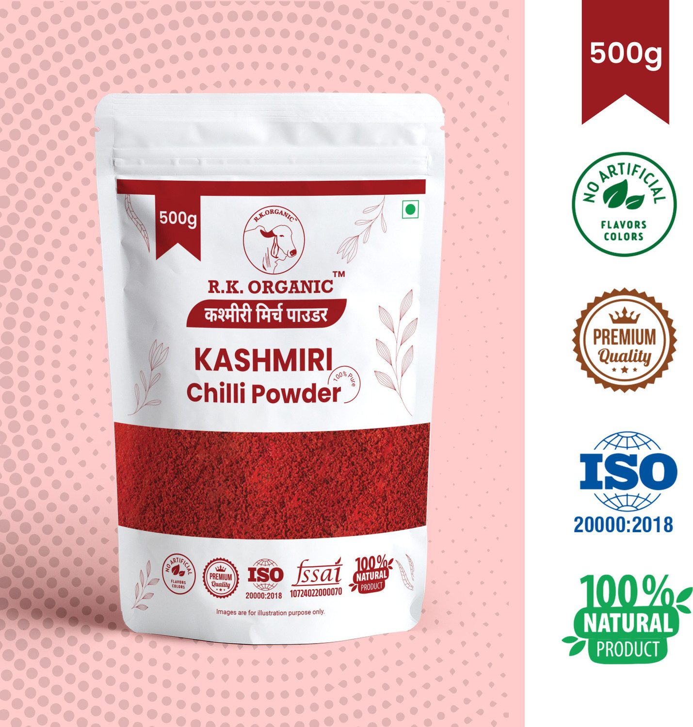 Image of R K ORGANIC Kashmiri Chilli Powder & Pure Natural & Authentic No Added Flavours and Colours