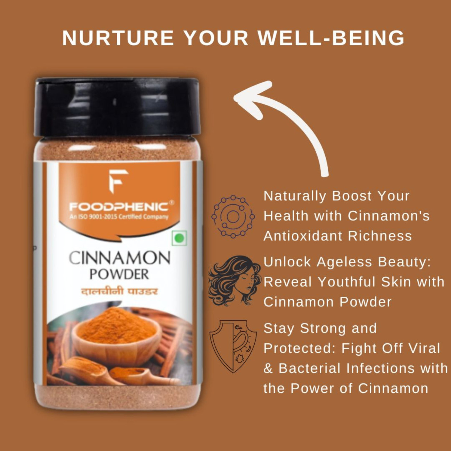 Image of FOODPHENIC Cinnamon (Dalcheeni) Powder Shaker Jar 2 x 100gm / 3.5 oz